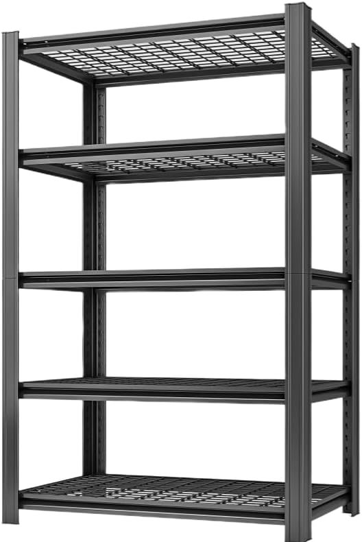 LI JIU HOME 5 Tier Metal Shelving Unit, Adjustable Storage Shelves, 72" H x 35.43" W x 15.8" D Heavy Duty Garage Shelves for Warehouse, Basement, Kitchen, Pantry, Living Room, Black