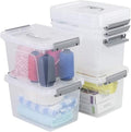Farmoon 6 Quart Clear Storage Bin, Plastic Stackable Box/Container with Lid and Grey Handle, 6 Packs, R