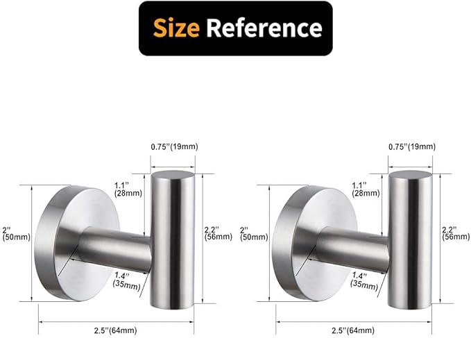 Brushed Stainless Steel Towel Coat Hooks Bathroom Clothes Garage Hotel Cabinet Closet Sponges Robe Hook Wall Mounted Round Kitchen Heavy Duty Bath Door Hanger 2 Pack