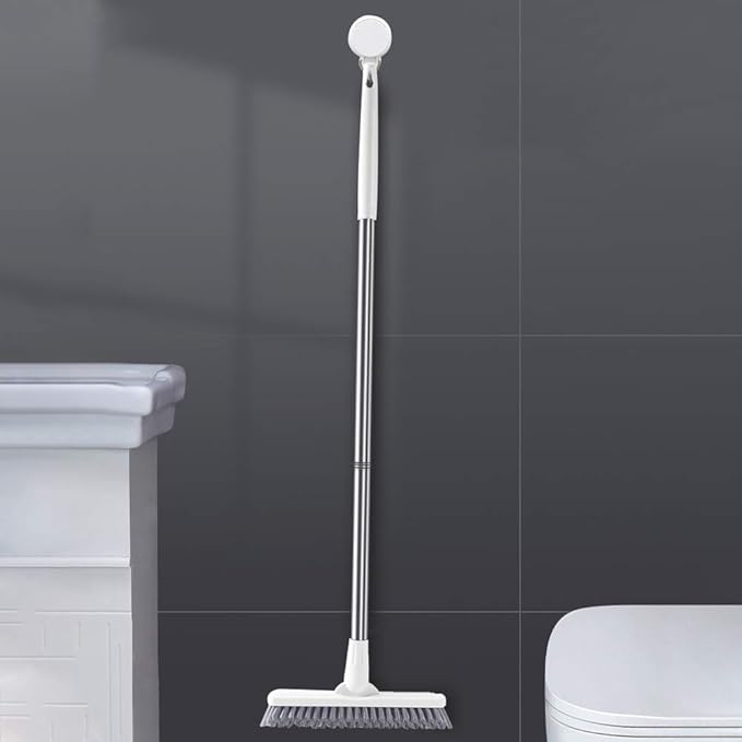 Affogato Floor Scrub Brush Bathroom Long Handle Bathtub Push Broom Shower Tile Grout Scrubber Rotatable Indoor Kitchen Scrubbing Cleaning Brush for Hard to Reach Areas - White