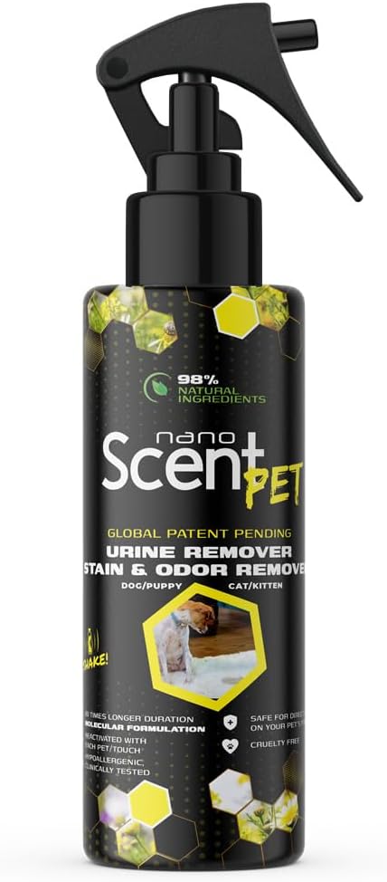 nanoSCENT PET Urine Remover for Dogs & Cats, Eliminates Odors & Stains, 98% Natural Ingredients, Safe for Pets & Home, Bio-Active Enzymes + Long-Lasting Fresh Scent, Carpet, Floors & Furniture (200mL)