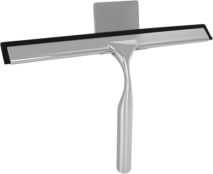 BGGo 10-Inch Shower Squeegee with Hanger, All-Purpose Stainless Steel and TPR Rubber for Streak-Free Cleaning on Glass Shower Doors, Mirrors, Windows, Tile and Car Glass