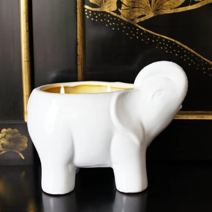 Luxury Elephant Scented Candle – Large 28oz Jar with Soy Wax Blend & 2 Cotton Wicks – Long Burn Time 180-240 Hours – Fall Candles, Fall Scented Candles, Soy Candle for Home & Holiday Décor (White)