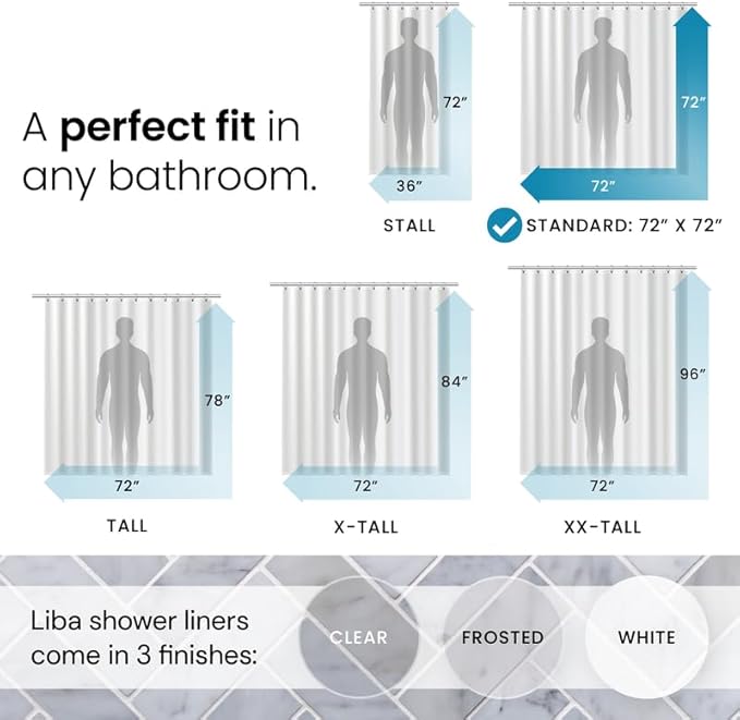 LiBa Shower Curtain 2 Pack- Waterproof Plastic Shower Curtain Premium PEVA Non-Toxic with Rust Proof Grommets White 8G Heavy Duty Bathroom Accessories 72x72