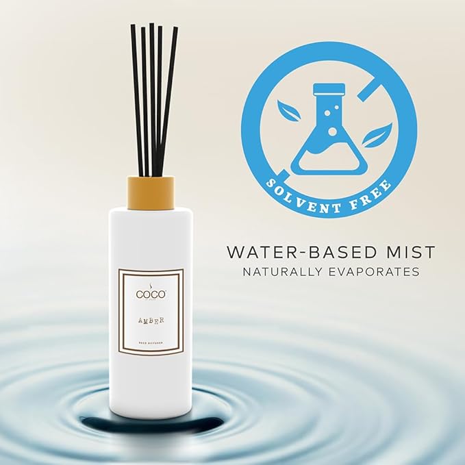 COCO by Stone 5oz Reed Diffuser (Amber) Luxury Scented Oil Diffuser Aromatherapy, Reed Diffusers for Home, Diffusing Oil Fragrance,Fragrance Products, Reed Diffusers for Home, Vegan