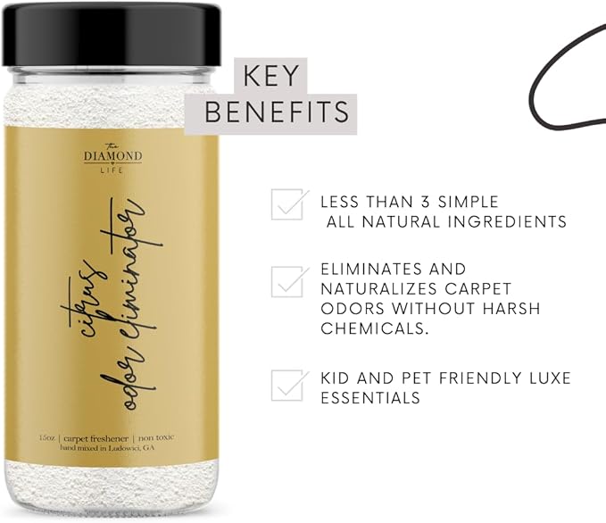 The Diamond Life Home “Citrus” Carpet Deodorizer Powder – Natural Odor Eliminator for Carpets, Upholstery, Pet Urine, Dog Beds & Cat Litter Boxes – Pet-Friendly – Lemon & Agave(Two Pack)