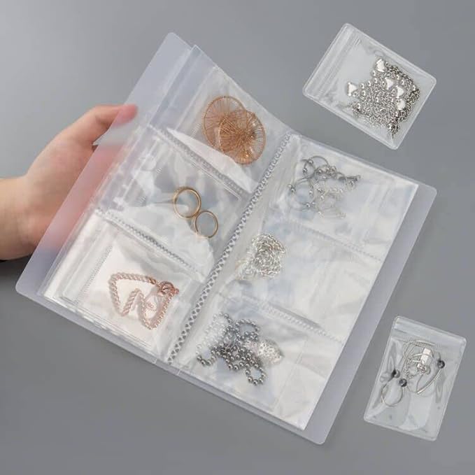 DesignSter Jewelry Storage Book, Earring Organizer Book, Jewelry Storage Bag Thicken Anti-Oxidation, Jewelry Travel Organizer (84Grids+50pcs Ziplock Bags)