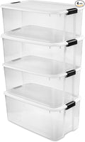 Sterilite 4-Pack Ultra Latching Box, Storage Bins with Lids, Clear Plastic, 116 Quart - Heavy-Duty Organizing Containers for Closet, Bathroom, and Office