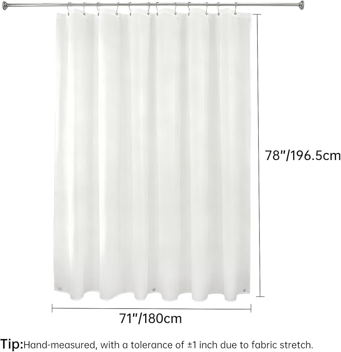 Waterproof Fabric Shower Curtain Liner - TPU Waterproof Lamination with 3 Magnets, Machine Washable Liner, 71x78 Inch Soft Cloth Shower Curtain, Moisture-Resistant Shower Liner for Bathroom (White)
