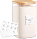 HHMJSM Large glass flour and sugar containers with 132 Kitchen Pantry Labels - 1 Gallon Glass Food Storage Containers with Airtight Lids - Square Glass Jars Rice with Bamboo Lids