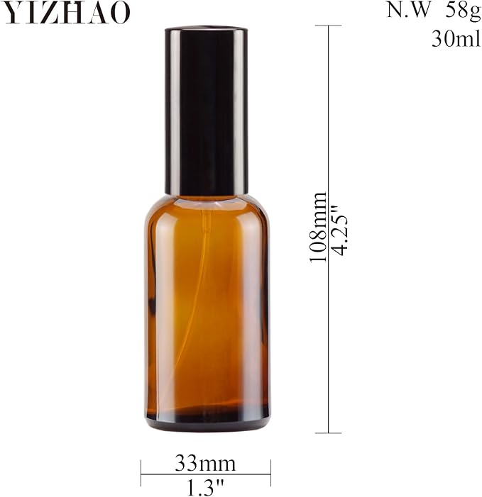 YIZHAO Amber Glass Spray Bottles 1oz, with Small Fine Mist Spray, Metal Cap, Refillable for Essential Oil,Travel,Cleaning,Perfume,Aromatherapy,Makeup – 6 Pcs