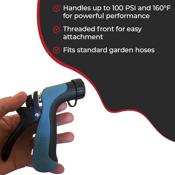Hi Tech High-Pressure Heavy-Duty Hose Nozzle – 100 PSI Max, 160F Water Temp, Pistol Grip with Threaded Front for Cleaning Tools, Fits Standard Garden Hoses