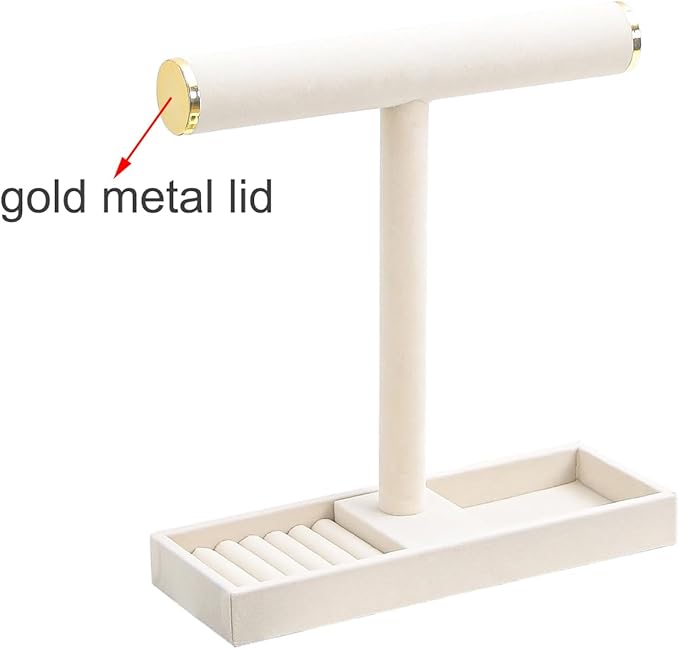 Justsoso Multi-Use Jewelry Holder Stand, Necklace Bracelet Ring Organizer Stand, Scrunchie Watches Velvet Jewelry Holder Stand With Tray for Women Girls Home Use(Beige with Lid)