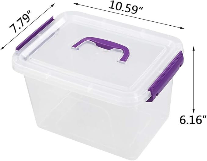 Farmoon 6 Quart Clear Storage Bin, Small Plastic Stackable Box/Cotainer with Lid and Purple Handle, 6 Packs