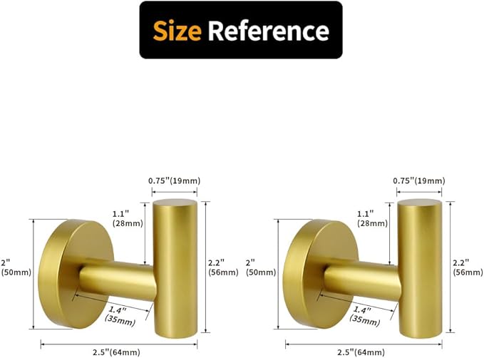 SUS 304 Stainless Steel Bathroom Towel Hooks Coat Hook Round Clothes Wall Mounted Towel Coat for Bath Kitchen Garage Hotel, Gold