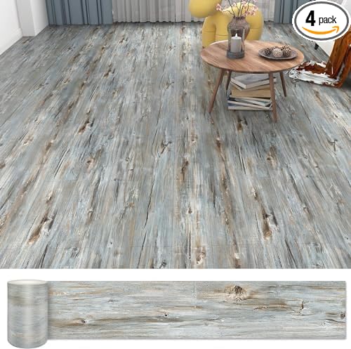 Lareko 6 Sq.Ft,Wood Peel and Stick Floor Tiles,4 Pack Grey Vinyl Flooring (No Adhesive Residue) 36"×6" Waterproof and Non-Slip Laminate Flooring for Renters Bathroom, Living Room(DustGray)