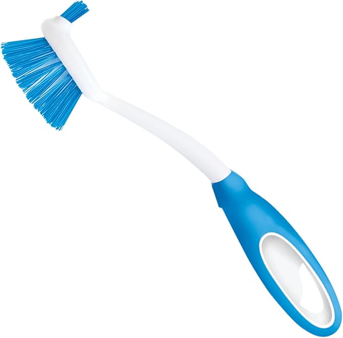 Dish Brush Kitchen Scrubber, by LOLA, Has Stiff Bristles & Food Scraper, Comfort No-Slip Grip Handle, Safe for Non-Stick & Coated Cookware, 1 Pack