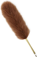 iHUFeather Lambs Wool Duster for Cleaning Window Blinds Computer Furniture TV Computer Screens Bookshelves Solid Wooden Handle Natural Feather Duster,26'', Brown