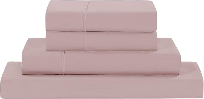 Modern Threads Soft Microfiber Solid Sheets - Luxurious Microfiber Bed Sheets - Includes Flat Sheet, Fitted Sheet with Deep Pockets, & Pillowcases Cameo Rose Twin