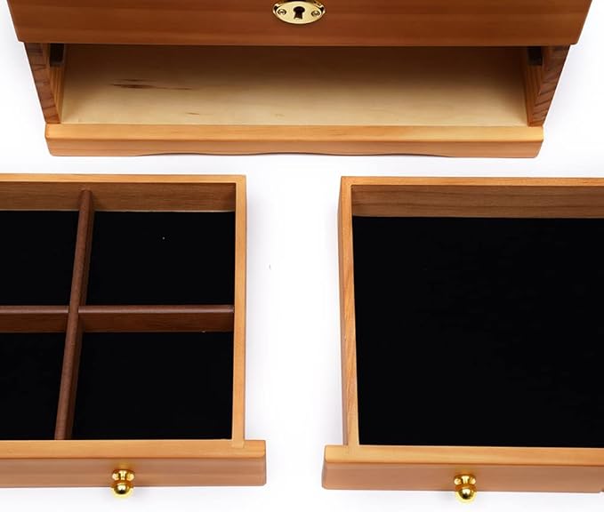 Eapmic Extra Large 3 Layers Wooden Jewelry Box Jewelry Case Cabinet Armoire Ring Necklacel Gift Storage Box Organizer(3 Layers,W/mirror)