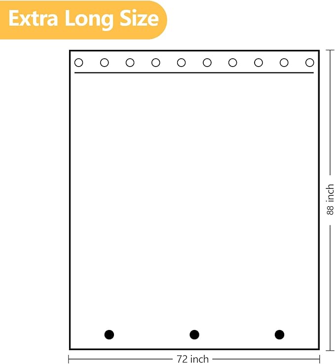 Waterproof Fabric Shower Curtain Liner with 3 Large Magnets, 72 x 88 Inch Extra Long Cloth Shower Curtain Liner Washable, White Lightweight Shower Curtain for Tall Bathroom