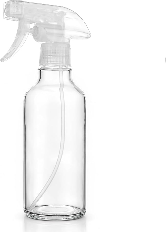 Hethyo Glass Spray Bottles 12oz Empty Spray Bottle Mist/Stream Spraying Small Refillable Containers for Hair Care, Cleaning Solutions, Plants, Essential Oils 1 Pack (Clear-1, 12oz)