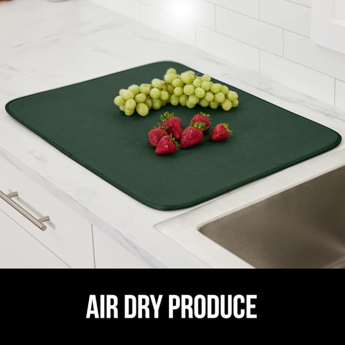 GORILLA GRIP Ultra Water Absorbent Microfiber Dish Drying Mat, Quick Dry Thick Mesh, Slip Resistant Pad for Sink Dishes or Under Rack, Kitchen Counter Accessories, Machine Wash, 18x16, Hunter Green