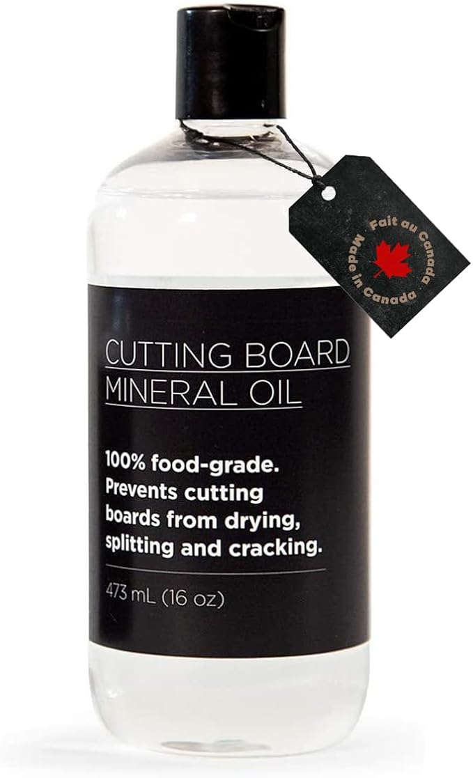 Food Grade Mineral Oil for Cutting Board (16oz) - Oil & Conditioner for Butcher Block, Countertops, Wood Utensils and Stainless Steel - Food Safe - Made in North America