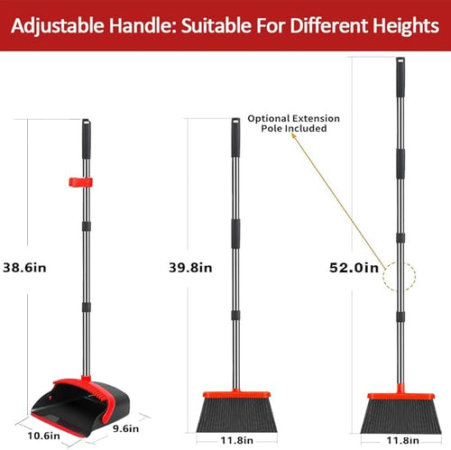 2-Pack is More economical，Brooms with Dustpan Combo Set， with 52" Long Handle, Dustpan Teeth with self-Cleaning Function, Indoor and Outdoor Sweeping, Perfect for Home Office