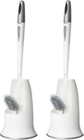 Ryhiac 2 Pack Toilet Bowl Brush with Holder for Bathroom, Under-Rim Double Brush Head, Long Handle Household Cleaning Brushes Set (2 Pack Grey Brush with Holder)