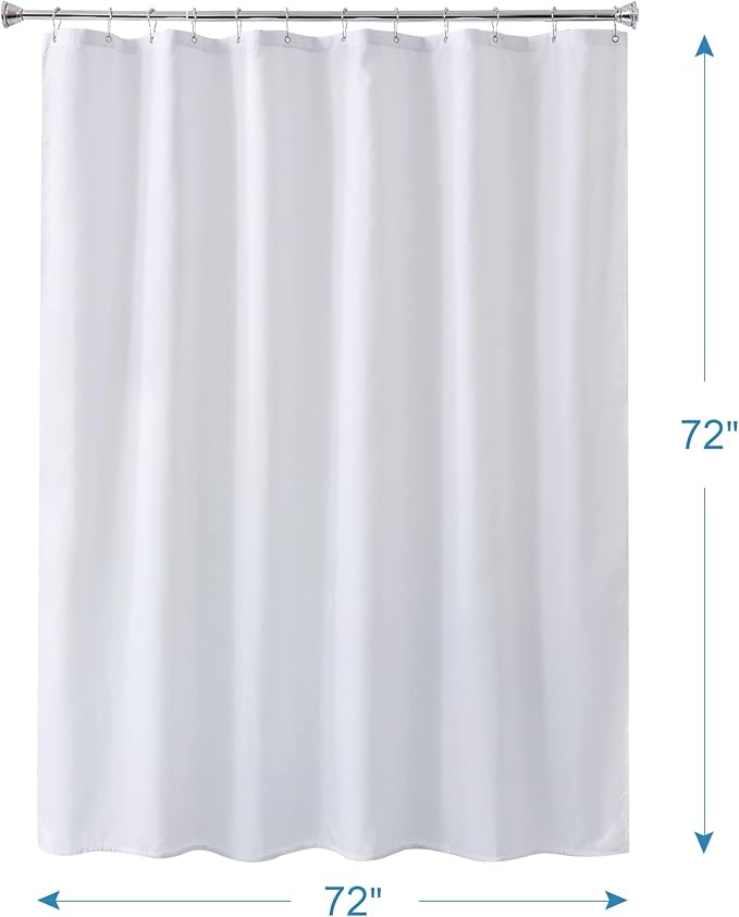 Amazer White Shower Liner Cloth Waterproof, White Shower Curtain Liner Fabric with Weighted Stones, Washable Shower Curtain and Liner 2-in-1, 120G Heavy Duty, 12 Grommet Holes, 72 x 72 Inches
