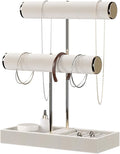 Gghenda 2 Tier Necklace Bracelet Holder Organizer with Ring Tray Jewelry Display Stand，Jewelry Holder for Scrunchie Watches Detachable (Biege)