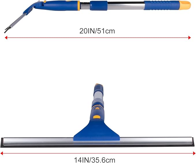 ITTAHO Shower Squeegee for Glass Doors, All-Purpose Extendable Window Squeegee with 2 Blades and Stainless Steel Pole, Window Cleaner Tool for Shower Doors, Windows, Bathroom and Car Windshields
