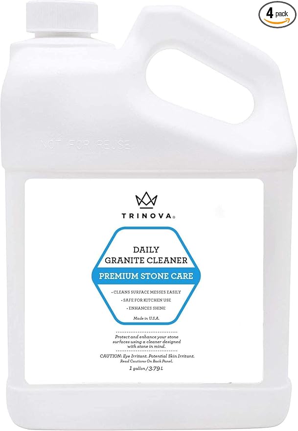 TriNova Granite Cleaner & Polish Gallon Refill for Daily Use - Made in USA, Enhances Shine, Streak-less - for Counter-tops, Marble, Stone, Bathroom Tile Kitchen, & Islands - 128 fl oz (4PK)