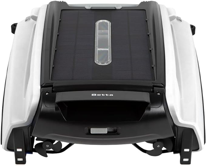 Betta SE Solar Powered Automatic Robotic Pool Surface Skimmer Cleaner with 24/7 Continuous Cleaning Battery Power and Re-Engineered Twin Salt Chlorine Tolerant Motors (White)