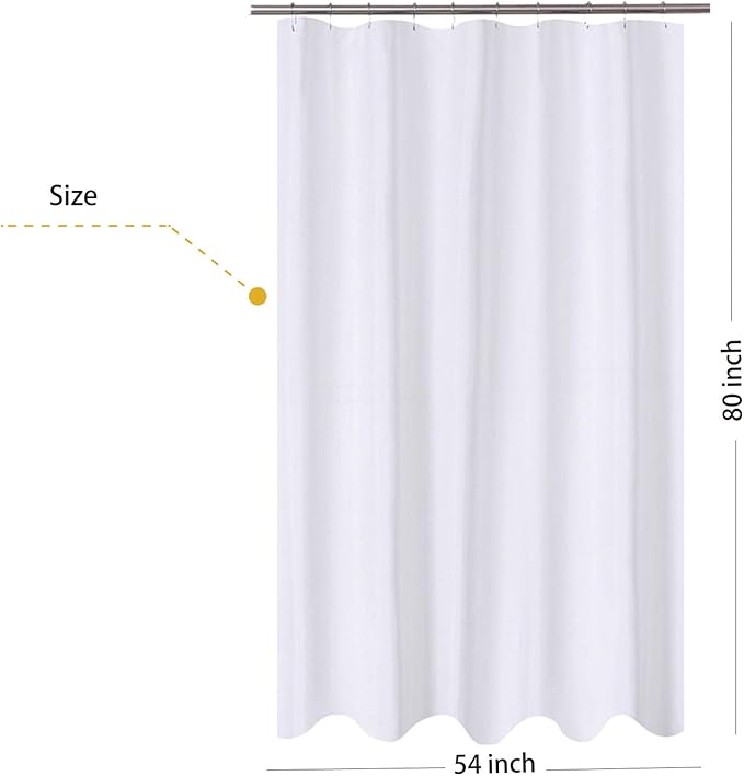 N&Y HOME Fabric Shower Curtain Liner Extra Long Stall Size 54 Width by 80 Length inches, Hotel Quality, Washable, White Bathroom Curtains with Grommets, 54x80