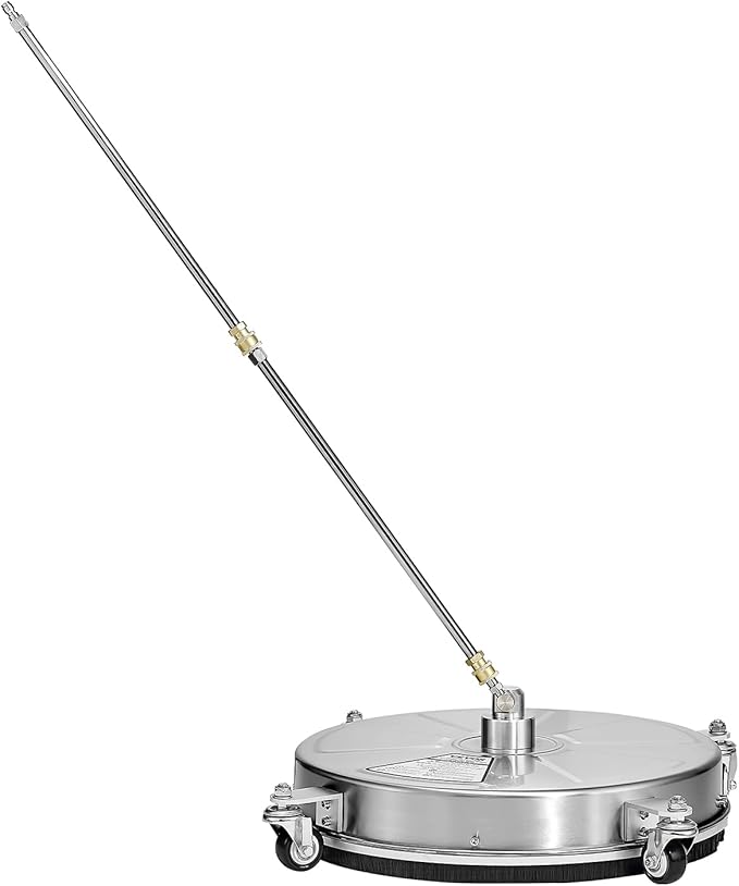 VEVOR 18" Pressure Washer Surface Cleaner, Stainless Steel Pressure Washer Attachments with 4 Wheels, 4000 Max PSI, 1/4 Quick Connector, 2 Spray Nozzles, 2 Extended Wands for Concrete, Patio, Deck