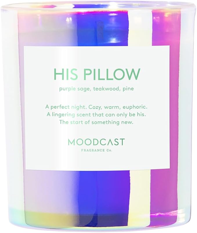 Moodcast His Pillow Scented Candle - Aesthetic Candle for Home, Purple Sage, Teakwood & Pine, Clean Coco Wax Blend, Vegan, Paraben Free, 45-Hour Long Lasting Burn - 8oz