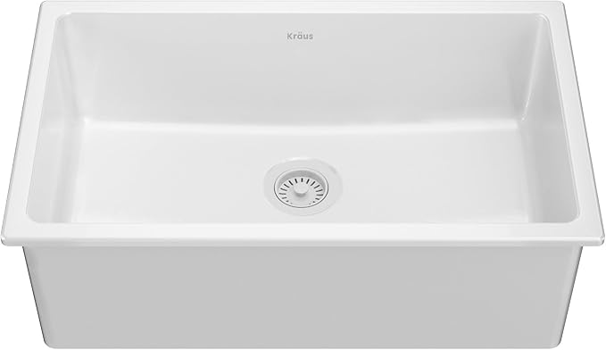 KRAUS Turino™ 30” Drop-In Undermount Fireclay Single Bowl Kitchen Sink with Thick Mounting Deck in Gloss White, KFD1-30GWH