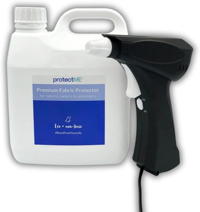 protectME Fabric Protector and Stain Resistant Spray - Upholstery Fabric Spray for Stain Guard for Carpet, Shoes, Couch, Sofa - Non Toxic Water Based Furniture Protector - 84.5 Fl. Oz. +Sprayer