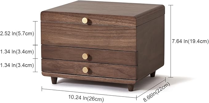 Wooden Jewelry Box, 3 Layer Large Jewelry Organizer for Women, Jewelry Storage, for Necklaces Rings Earring Watches Bracelets, Black Walnut Wood, Valentine's Day Gift