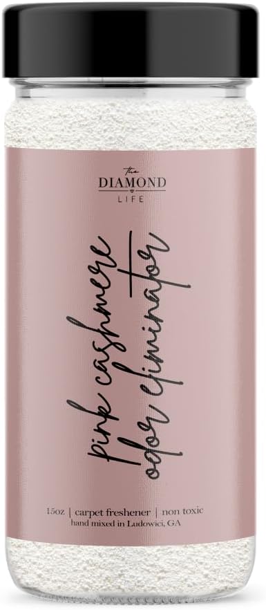 The Diamond Life Home "Pink Cashmere" Carpet Deodorizer Powder For Vaccuuming Upholstery, Pet Urine, Dog Bed/Cat Litter Box– Odor Eliminator, Pet-Friendly Freshening Powder- Apple, Spices, & Vanilla