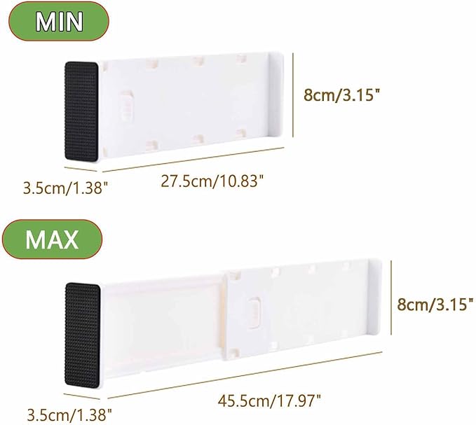 4 Pack Drawer Dividers for Clothes, 3.15" High 10.83"-17.97" Adjustable Expandable Dresser Drawer Organizer, Clear Plastic Separators for Dresser, Baby Clothing, Underwear, Cosmetic