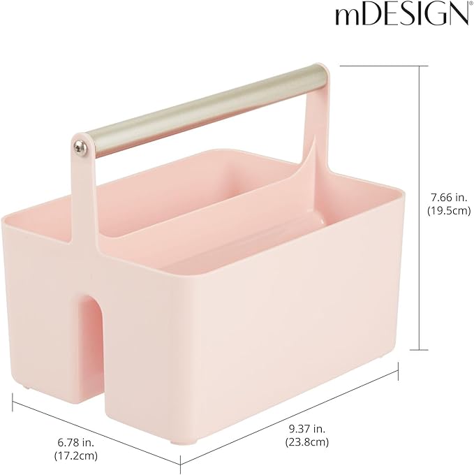 mDesign Under Sink Storage – Plastic and Metal Bathroom Caddy for Shampoo and Soaps – Portable Cosmetics Storage Organiser – Blush/Satin