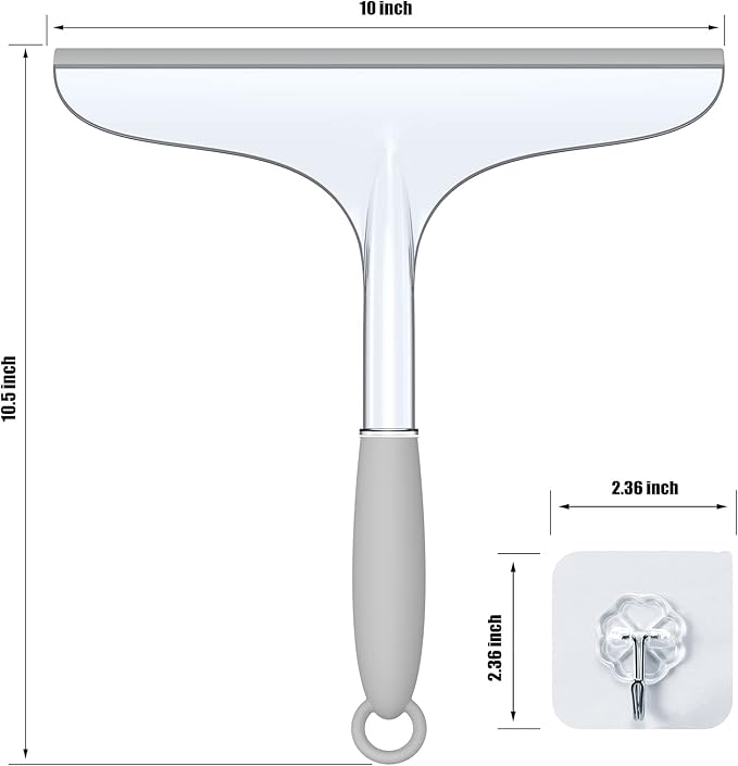 Shower Squeegee for Glass Shower Doors Bathroom Tile Mirror – Streak-Free Silent Window Cleaner with Non-Slip Handle and Adhesive Hook for Car and Home Cleaning
