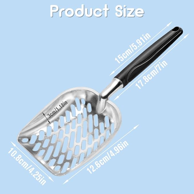 Apidgrowth Cat Litter Scoop,Mesh Shovel,Stainless Steel Metal Scoop,Poop Sifting,Mesh Shovel,Suitable for Cat Litter Box(Black)