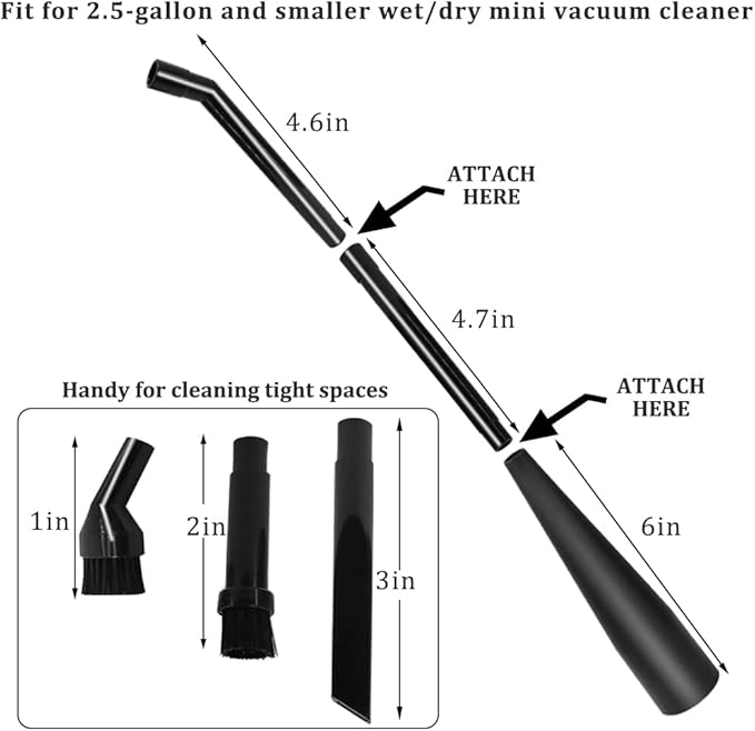 6 Pcs Micro Wet Dry vacuum attachment kit, Mini Cleaning Kit for Home, Office, Vehicle