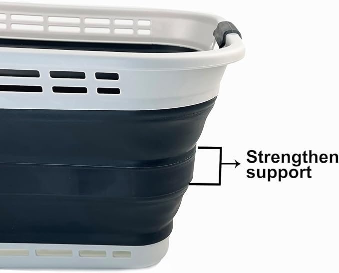 SAMMART 42L (11 Galloons) Collapsible Plastic Laundry Basket - Foldable Pop Up Storage Container/Organizer - Portable Washing Tub - Space Saving Hamper/Basket (Grey/Slate Grey) [BPA Free]