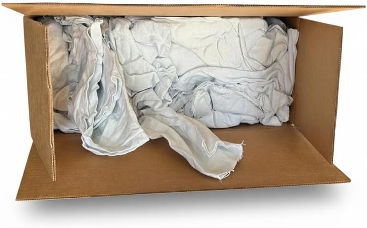 Recycled White & Multicolored T-Shirt Cloth Rags–All-Purpose Cleaning Rags for Paint Spills,Staining,Polishing,Dusting–Soft,Reusable Wiping Cloths (White, 100 lb)