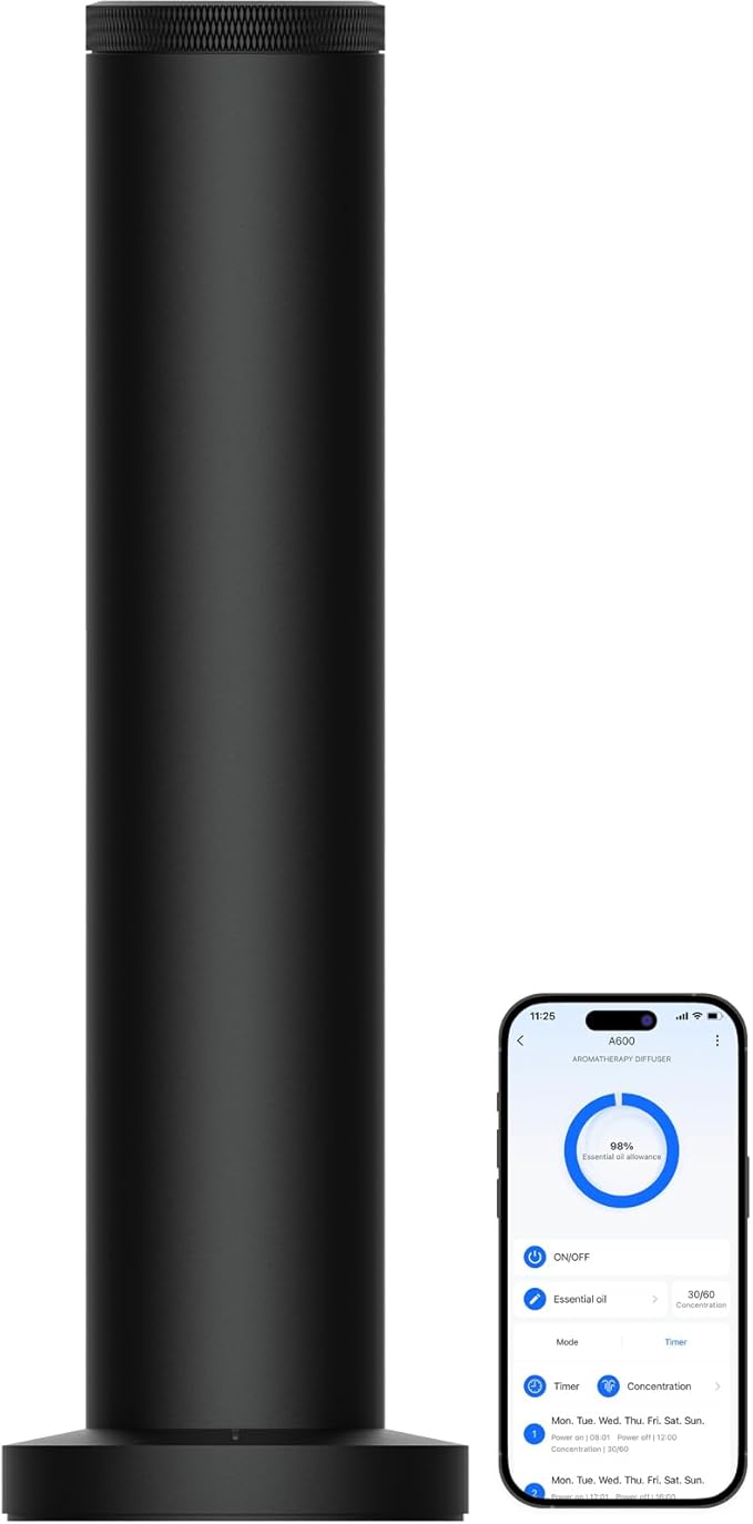 Hotel Scent Diffuser Machine -Cordless Rechargeable Diffuser for Whole House- Scent Air Machine for Home -App Bluetooth Control - Waterless Essential Oil Diffuser for Large Room, Studio Office -Black